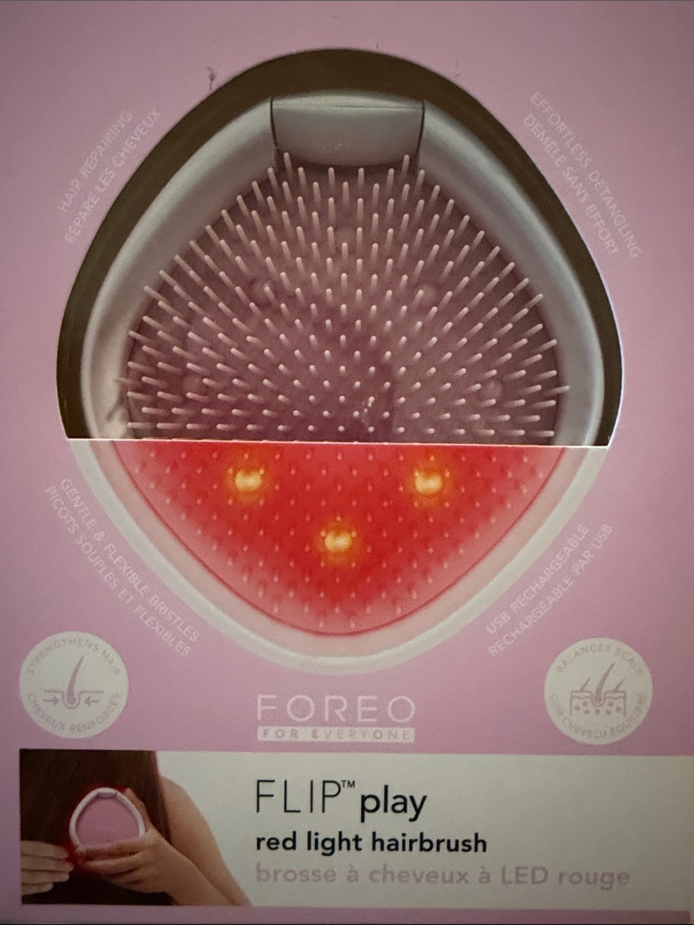 FOREO Flip Play Red Light Hairbrush NEW
